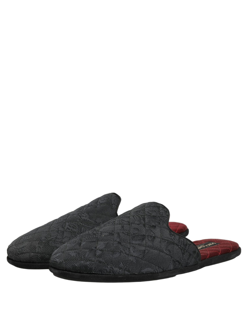 Pantoufles à enfiler en brocart floral noir Dolce & Gabbana