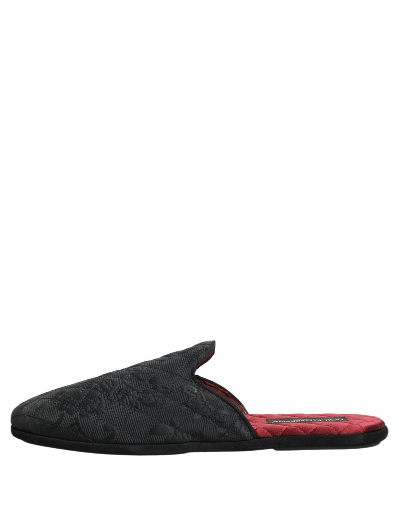 Pantoufles à enfiler en brocart floral noir Dolce & Gabbana