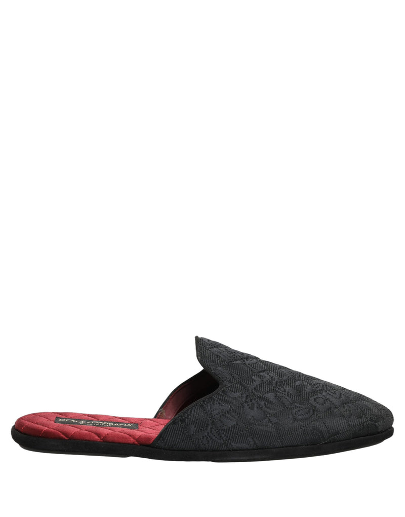 Pantoufles à enfiler en brocart floral noir Dolce & Gabbana