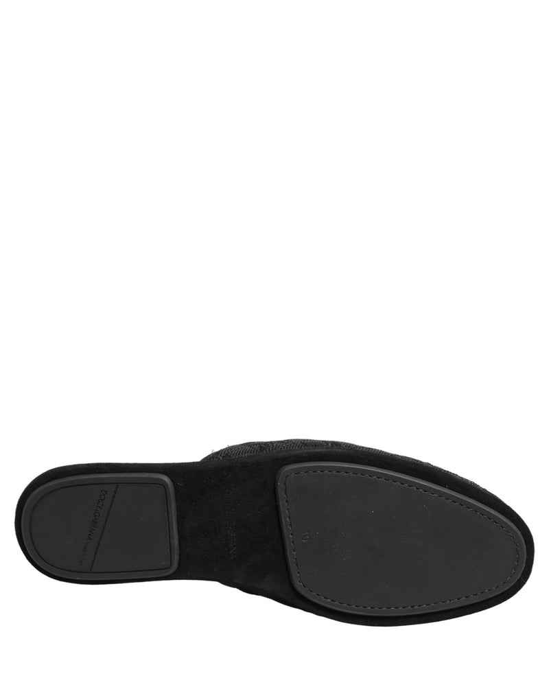 Pantoufles à enfiler en brocart floral noir Dolce & Gabbana