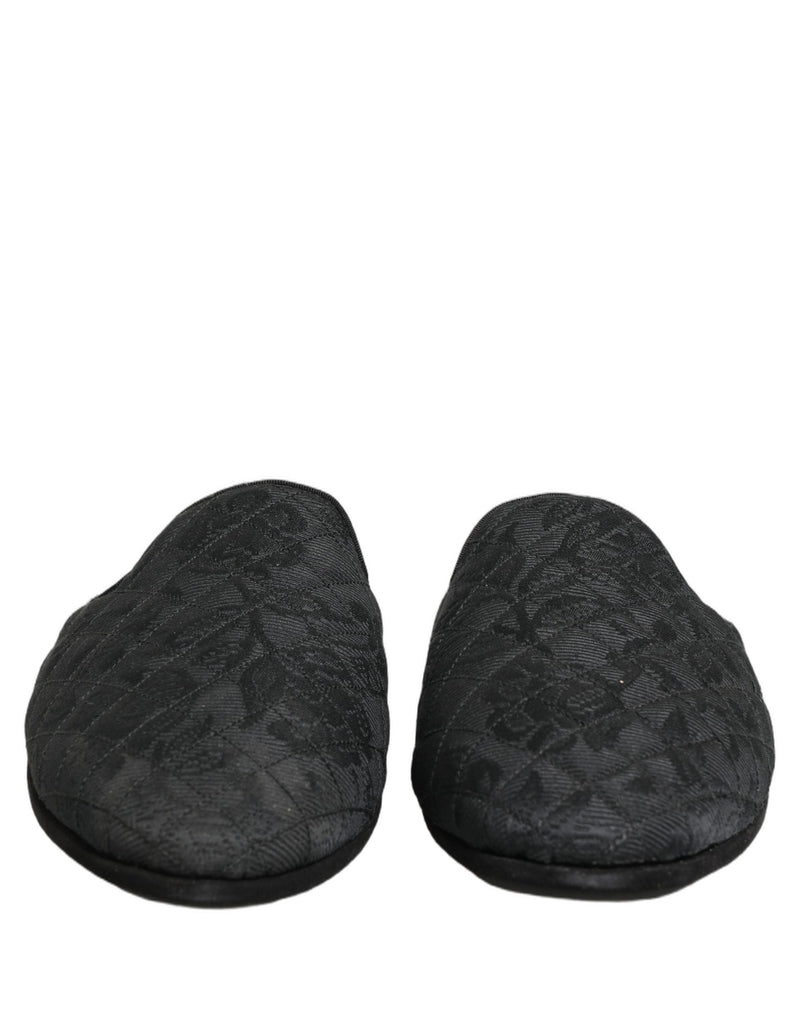Pantoufles à enfiler en brocart floral noir Dolce & Gabbana