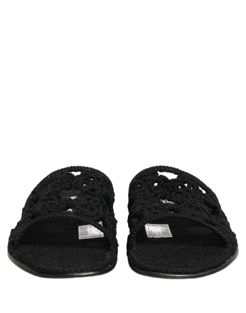 Sandales plates à enfiler en tissu noir tressé Dolce & Gabbana