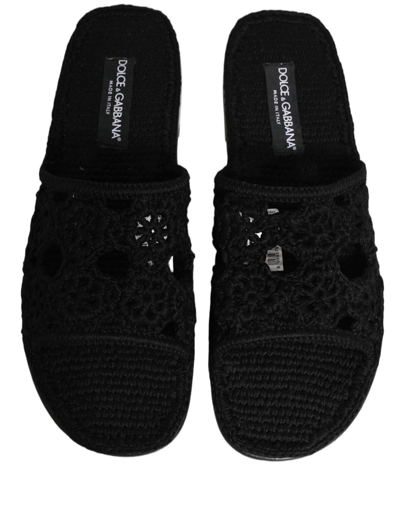 Sandales plates à enfiler en tissu noir tressé Dolce & Gabbana