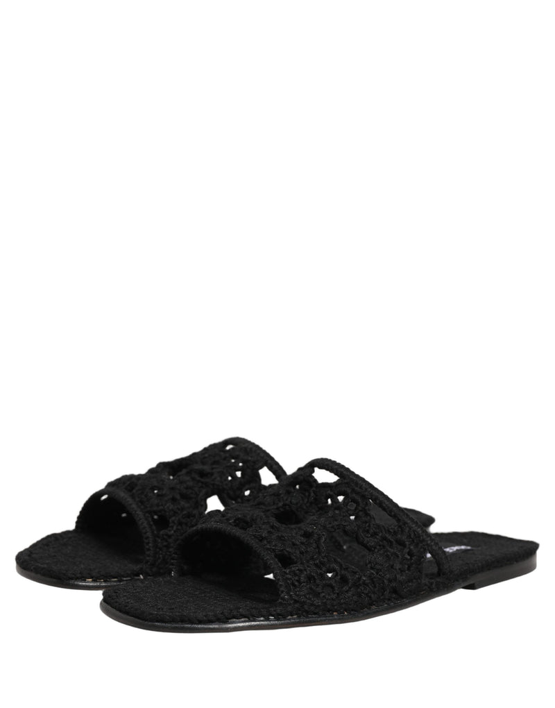 Sandales plates à enfiler en tissu noir tressé Dolce & Gabbana