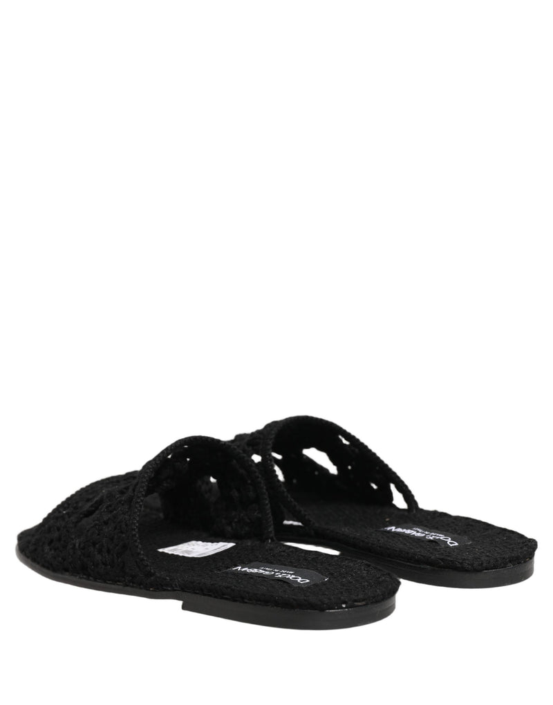 Sandales plates à enfiler en tissu noir tressé Dolce & Gabbana