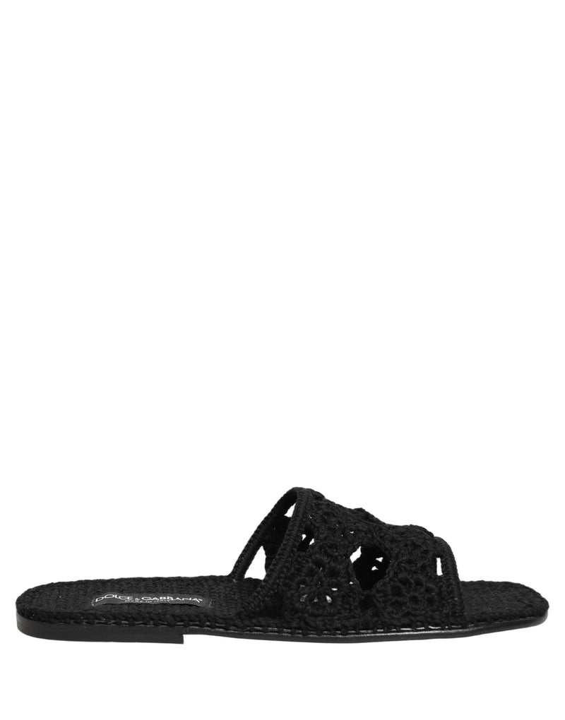 Sandales plates à enfiler en tissu noir tressé Dolce & Gabbana