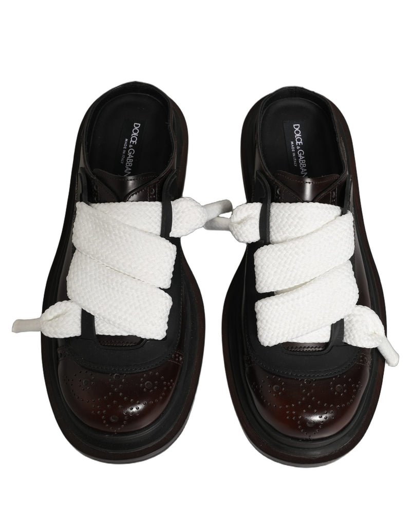 Dolce & Gabbana Sandali bassi marroni da uomo in pelle, modello slip-on