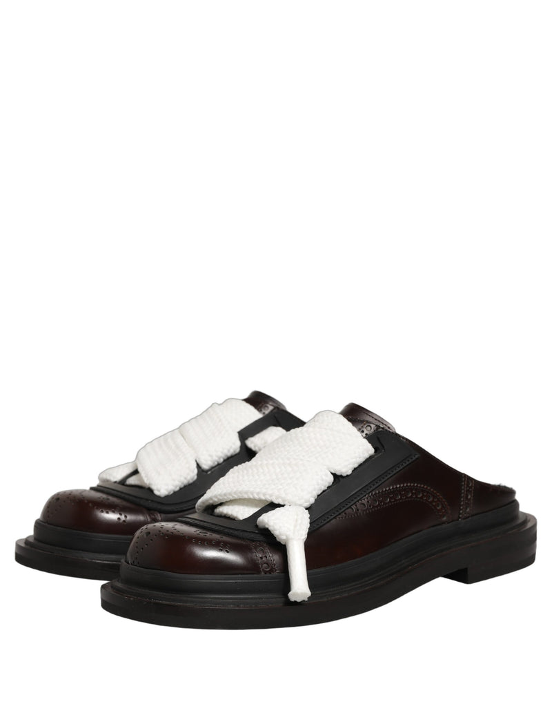 Dolce & Gabbana Sandali bassi marroni da uomo in pelle, modello slip-on