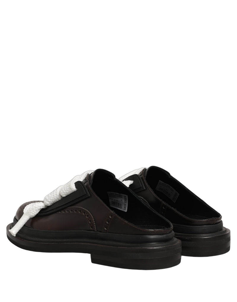 Dolce & Gabbana Sandali bassi marroni da uomo in pelle, modello slip-on