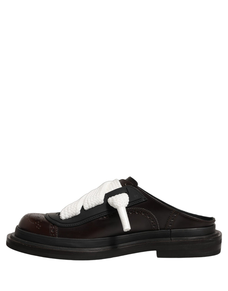 Dolce & Gabbana Sandali bassi marroni da uomo in pelle, modello slip-on