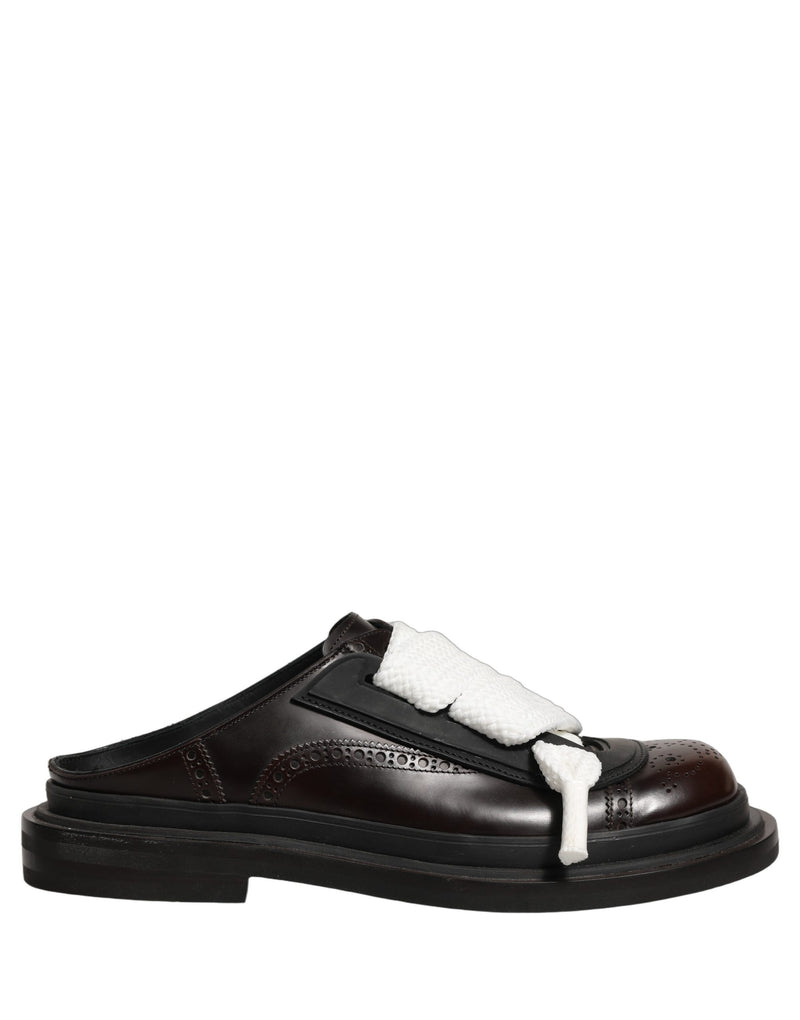 Dolce & Gabbana Sandali bassi marroni da uomo in pelle, modello slip-on