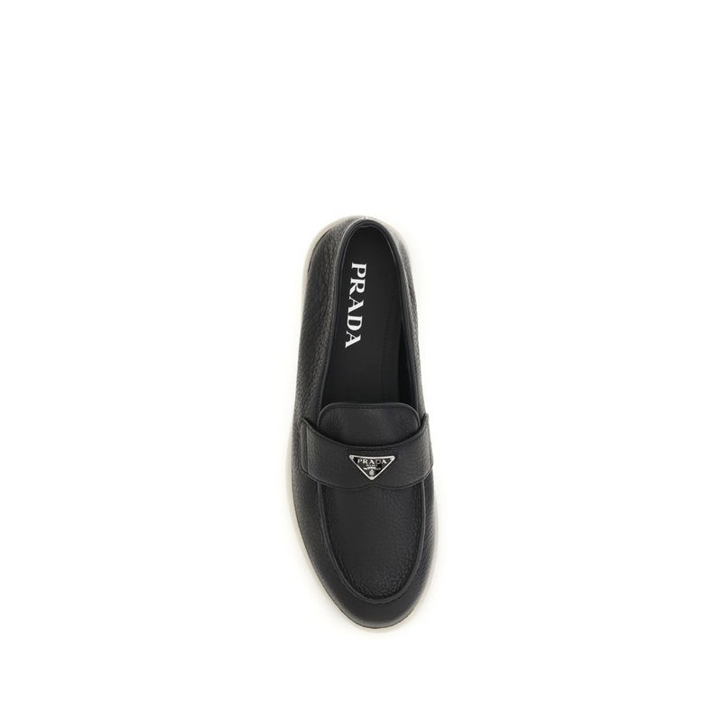 Prada Black Calf Leather Bos Taurus Slip-On Loafers