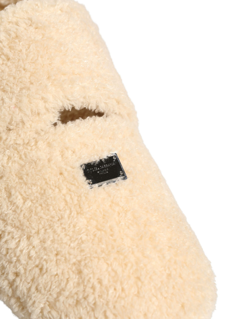Sandales plates à enfiler en fausse fourrure beige Dolce & Gabbana pour homme