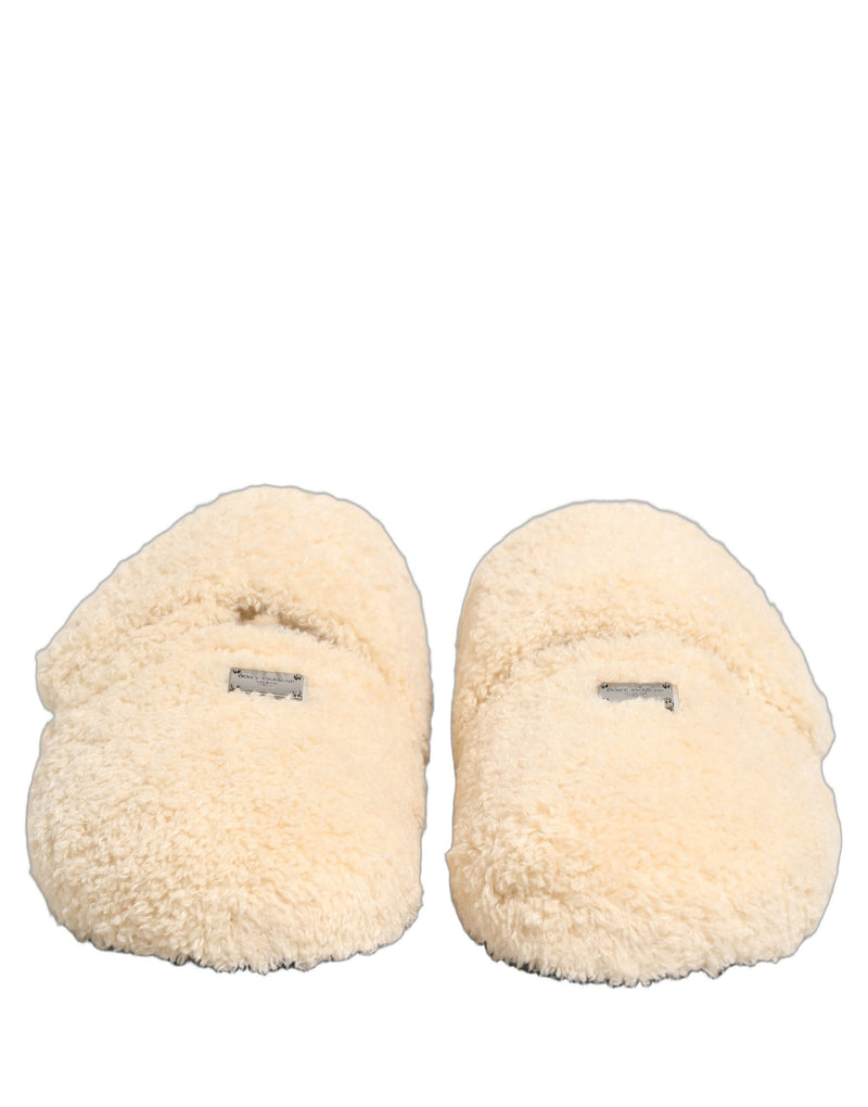 Sandales plates à enfiler en fausse fourrure beige Dolce & Gabbana pour homme