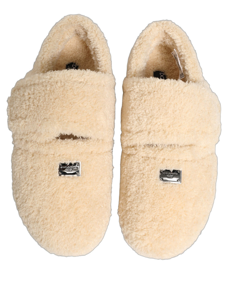 Sandales plates à enfiler en fausse fourrure beige Dolce & Gabbana pour homme