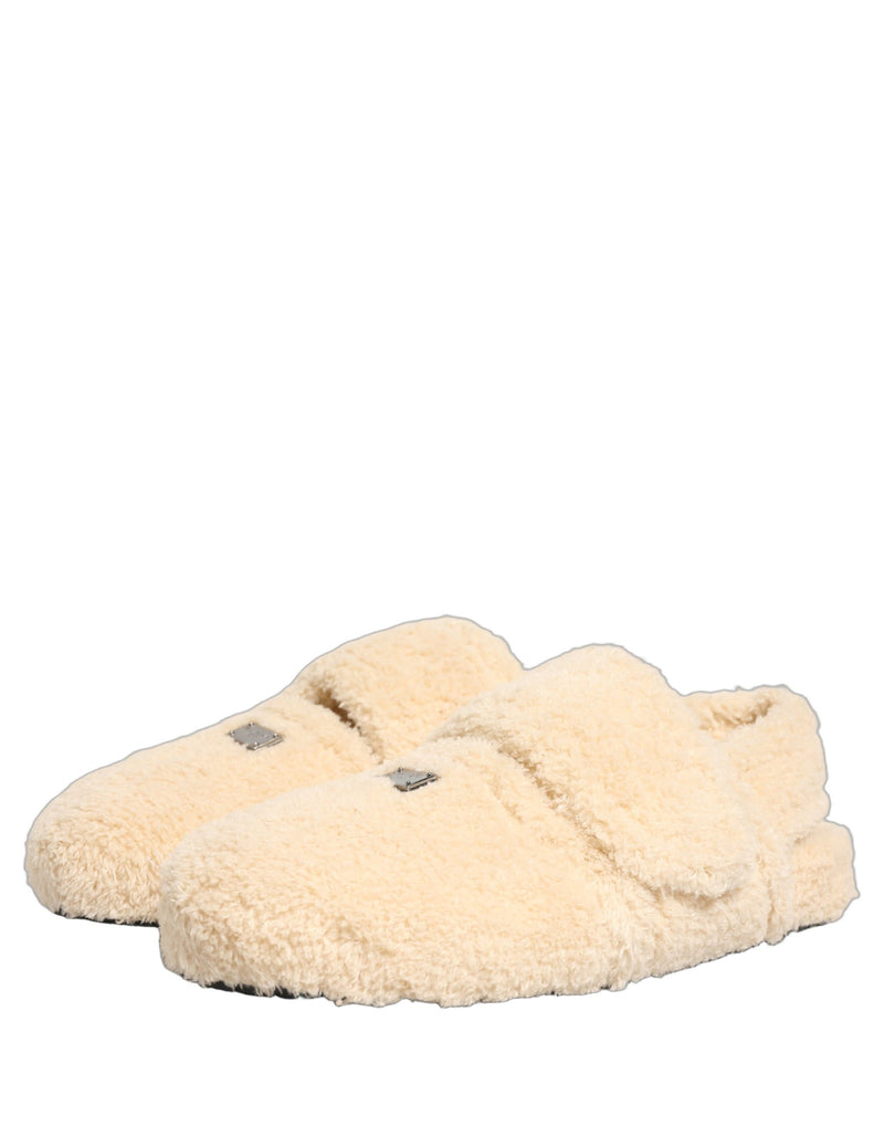 Sandales plates à enfiler en fausse fourrure beige Dolce & Gabbana pour homme