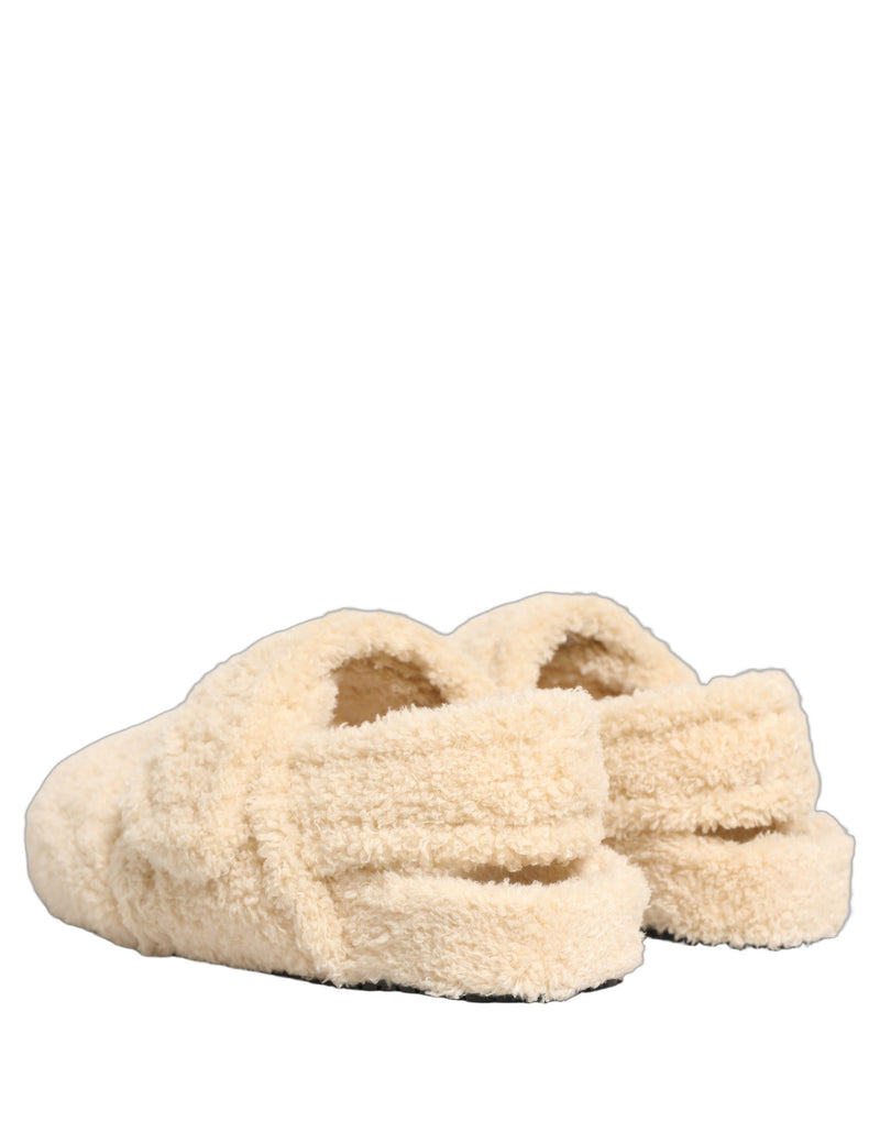 Sandales plates à enfiler en fausse fourrure beige Dolce & Gabbana pour homme