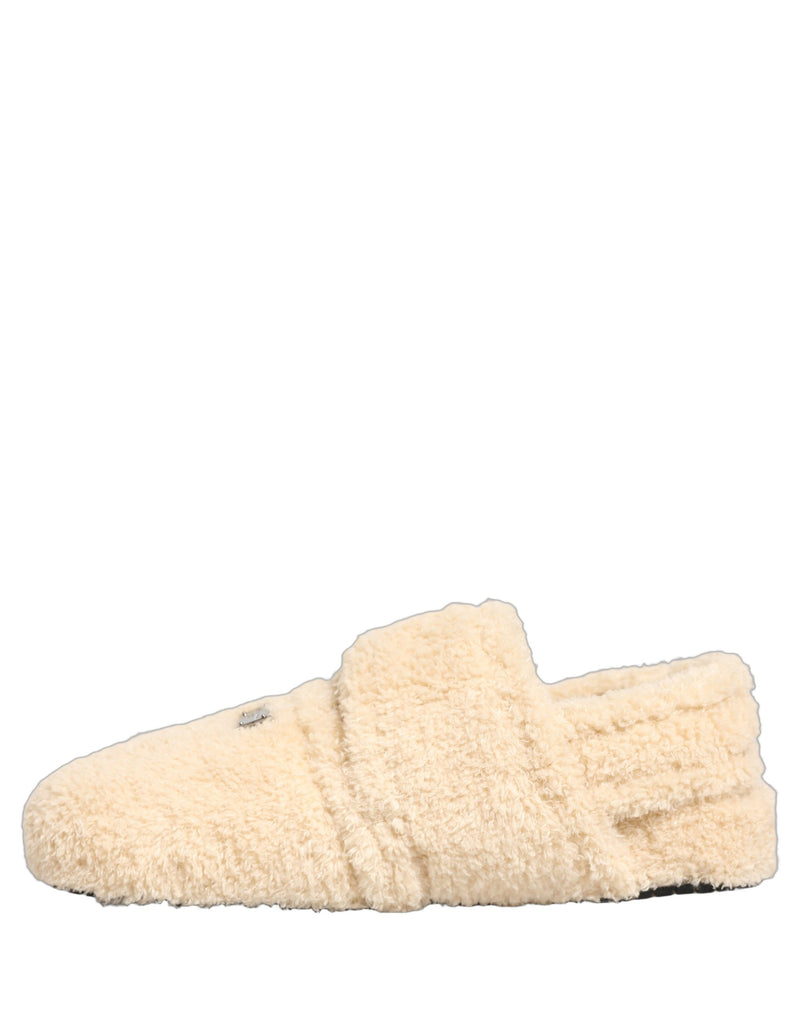 Sandales plates à enfiler en fausse fourrure beige Dolce & Gabbana pour homme