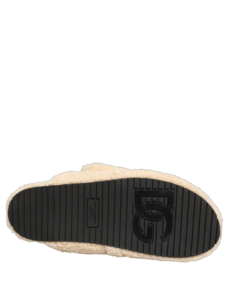 Sandales plates à enfiler en fausse fourrure beige Dolce & Gabbana pour homme