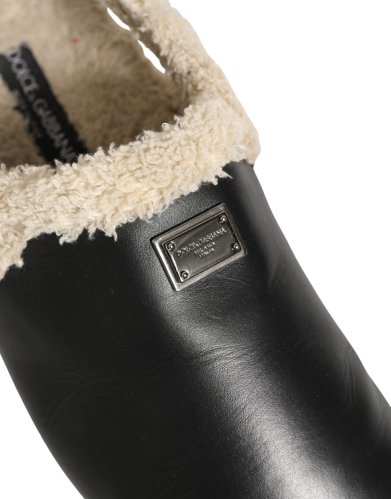 Sandalias tipo chancla de piel de oveja beige y negra Dolce & Gabbana