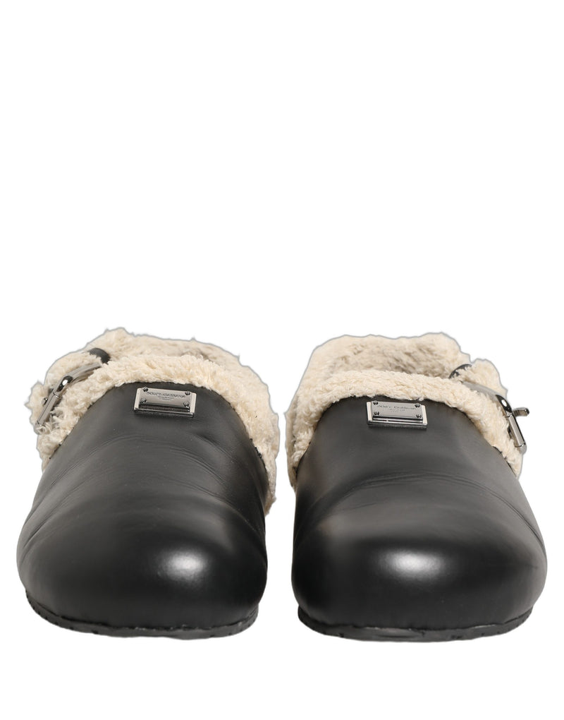 Sandalias tipo chancla de piel de oveja beige y negra Dolce & Gabbana