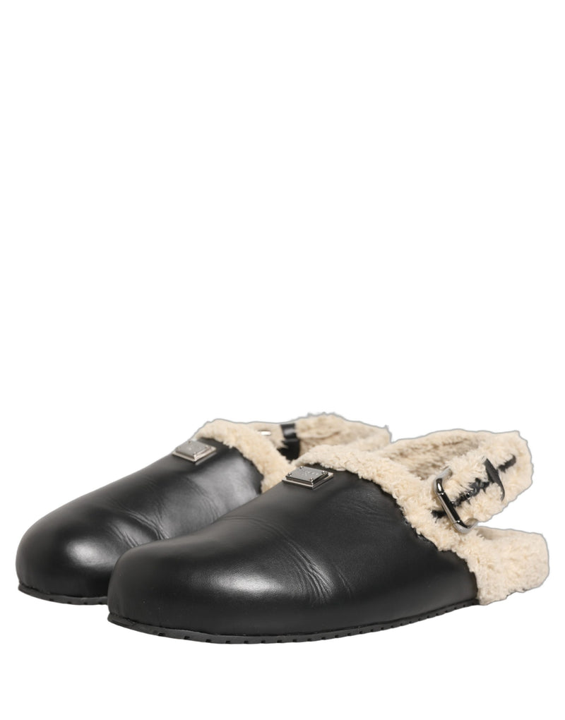 Sandalias tipo chancla de piel de oveja beige y negra Dolce & Gabbana