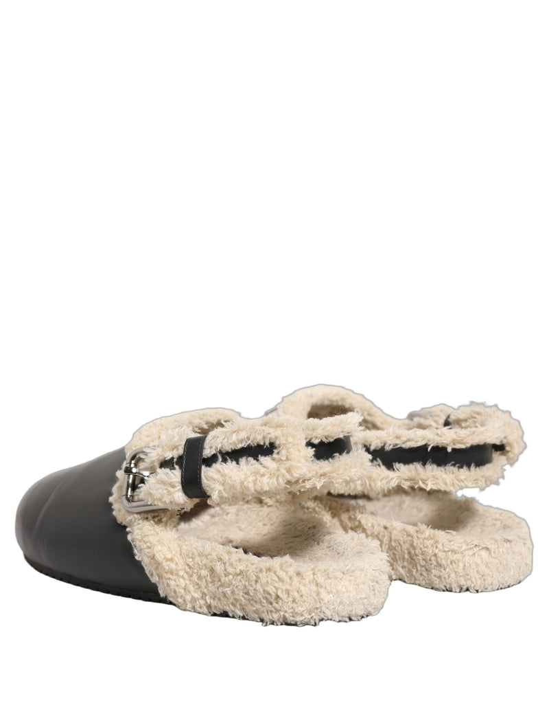 Sandalias tipo chancla de piel de oveja beige y negra Dolce & Gabbana