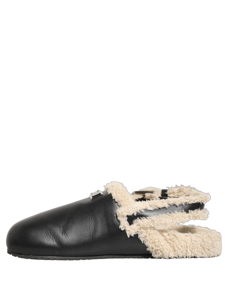 Sandalias tipo chancla de piel de oveja beige y negra Dolce & Gabbana
