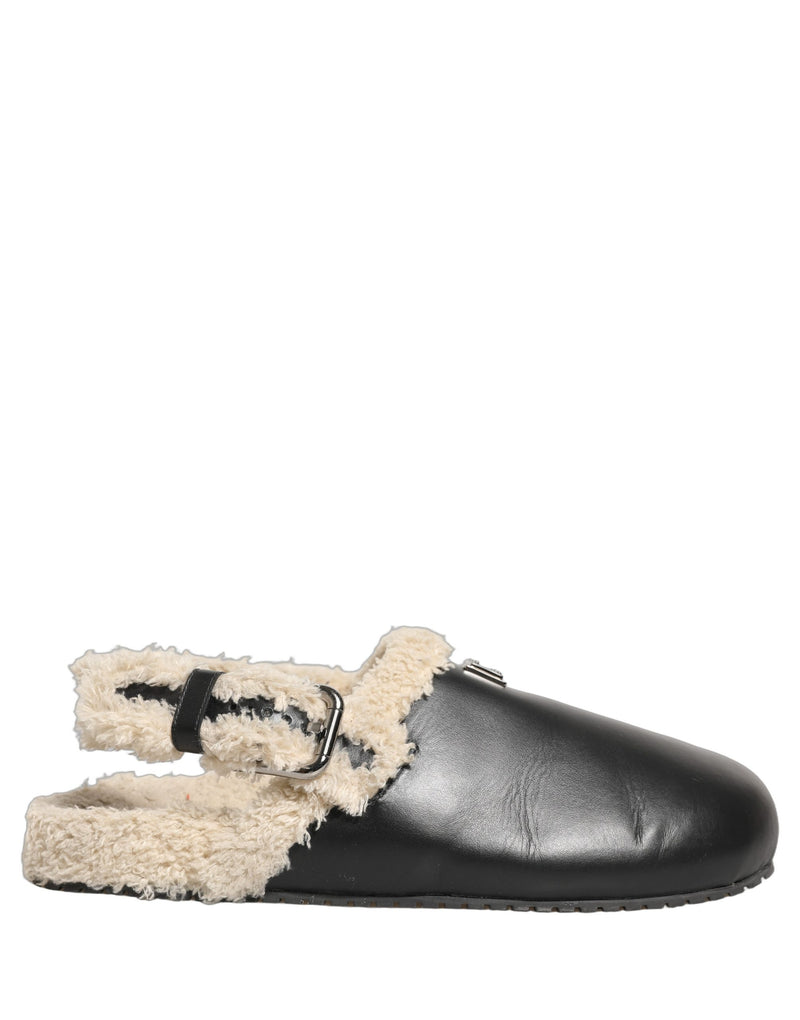 Sandalias tipo chancla de piel de oveja beige y negra Dolce & Gabbana