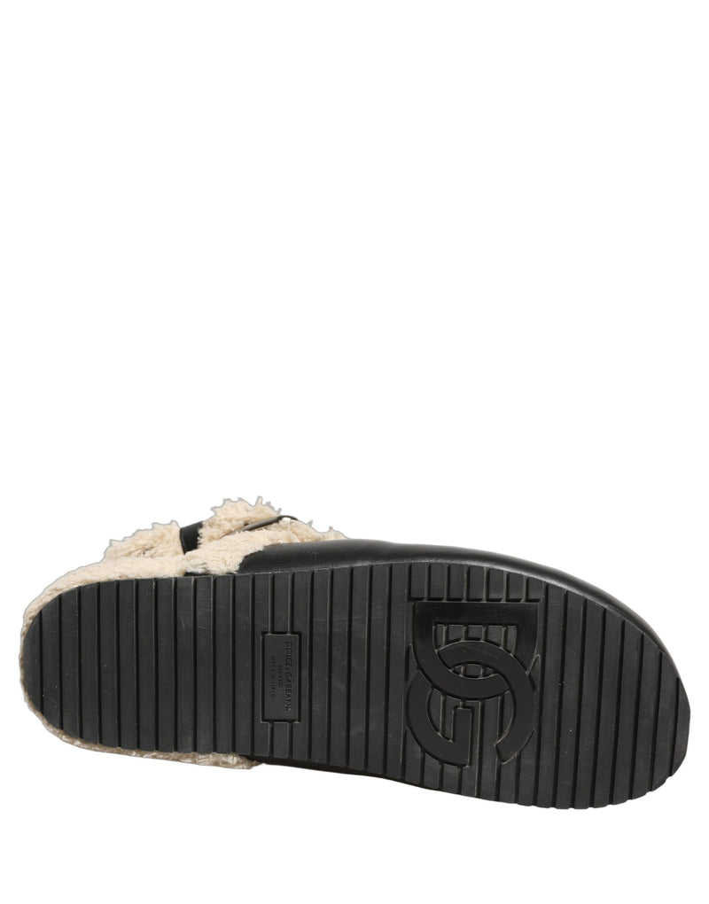 Sandalias tipo chancla de piel de oveja beige y negra Dolce & Gabbana