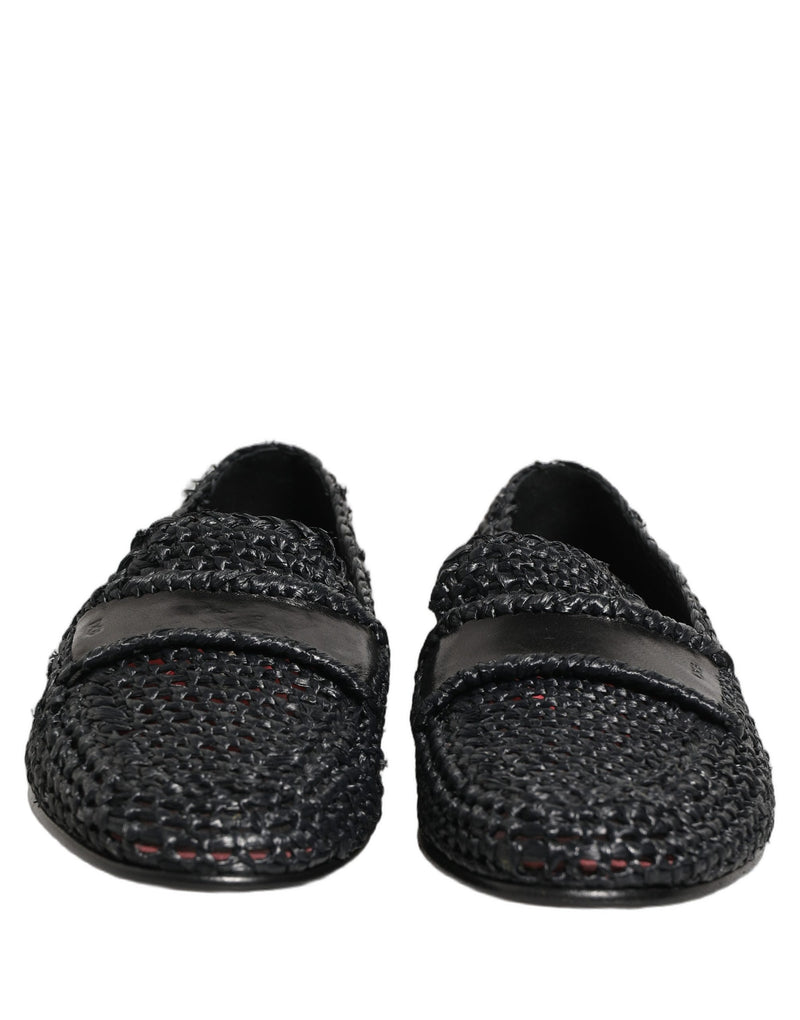 Dolce & Gabbana Mocassini slip-on neri in rafia intrecciata
