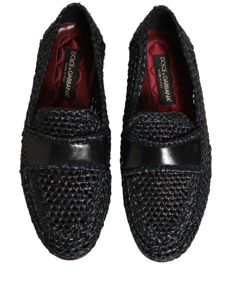 Dolce & Gabbana Mocassini slip-on neri in rafia intrecciata