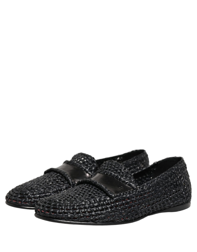 Dolce & Gabbana Mocassini slip-on neri in rafia intrecciata