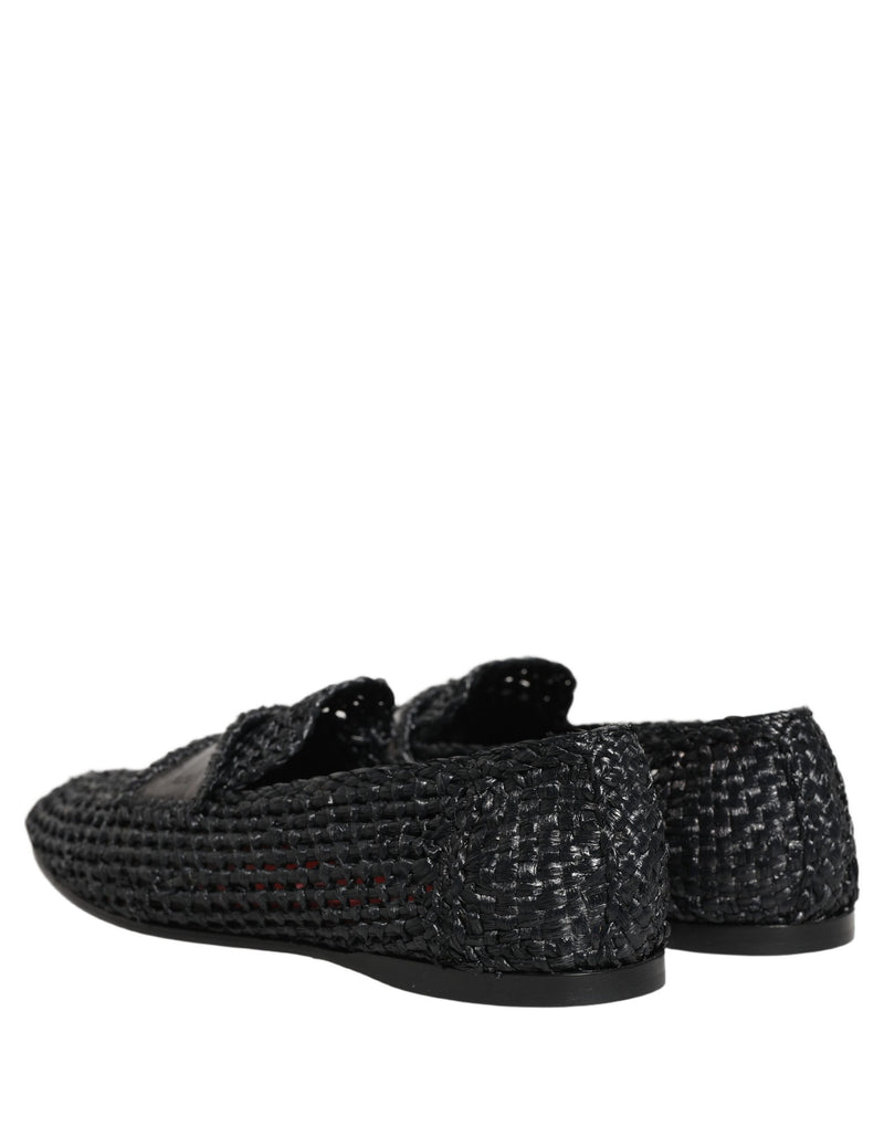 Dolce & Gabbana Mocassini slip-on neri in rafia intrecciata