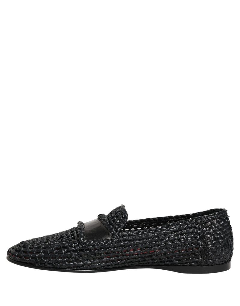 Dolce & Gabbana Mocassini slip-on neri in rafia intrecciata