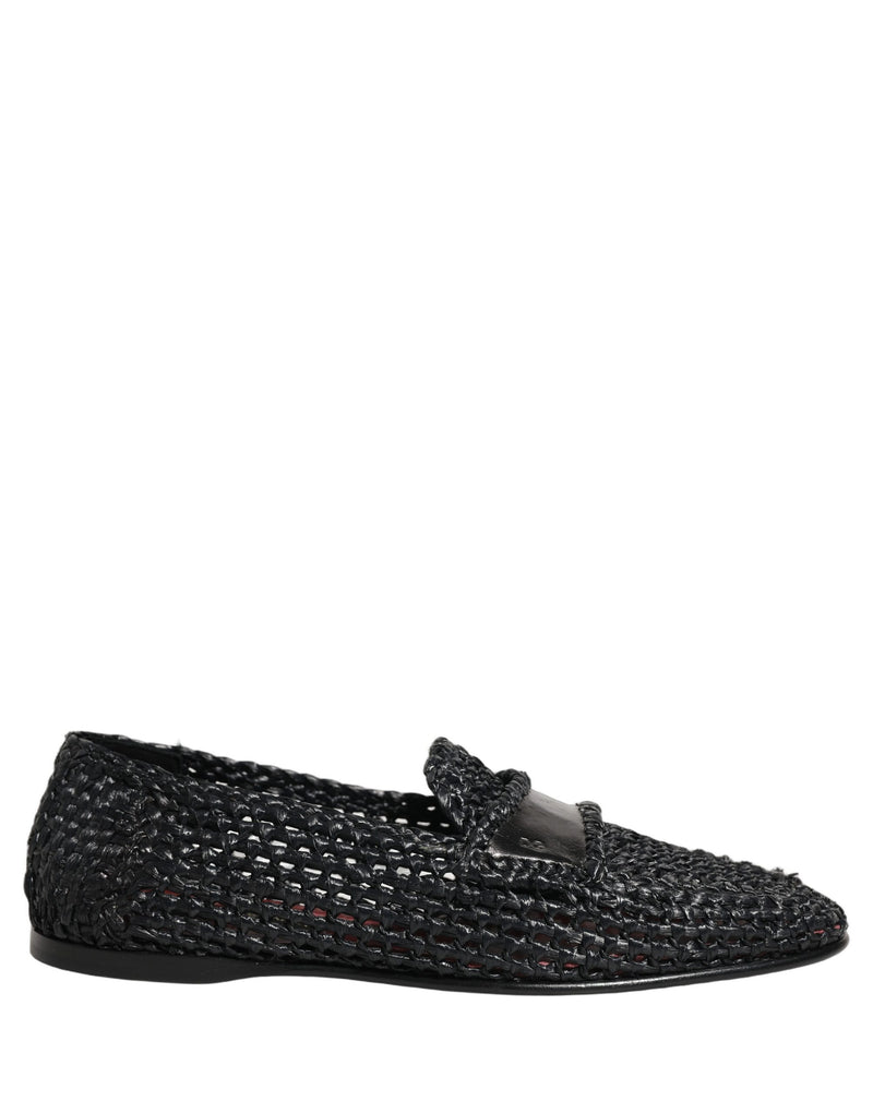 Dolce & Gabbana Mocassini slip-on neri in rafia intrecciata