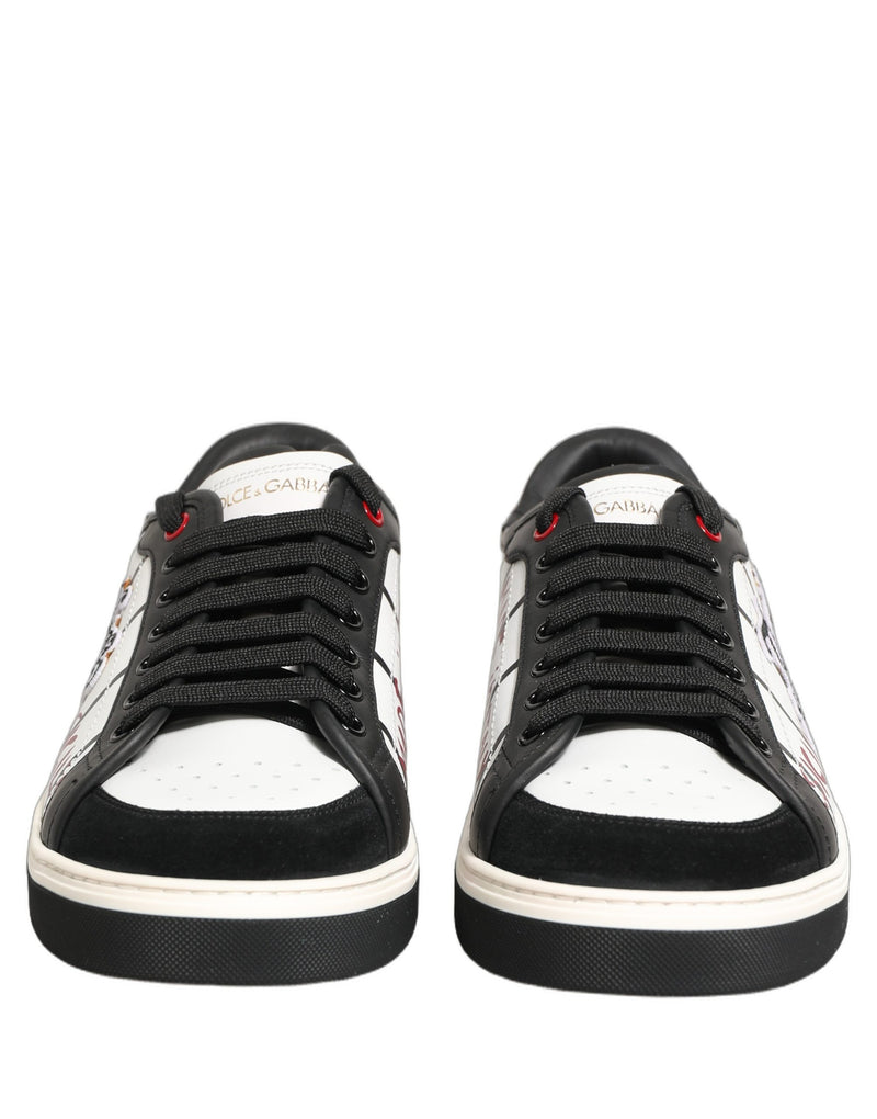 Tênis de cano baixo branco e preto com logo DG e patch King Dolce & Gabbana