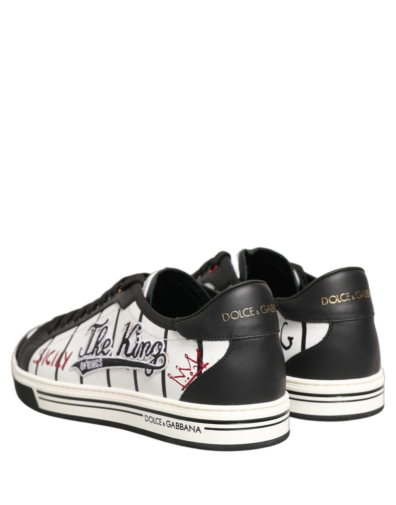 Tênis de cano baixo branco e preto com logo DG e patch King Dolce & Gabbana