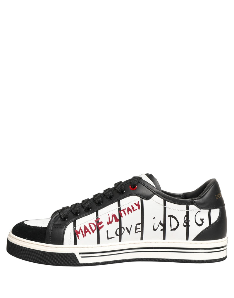 Tênis de cano baixo branco e preto com logo DG e patch King Dolce & Gabbana