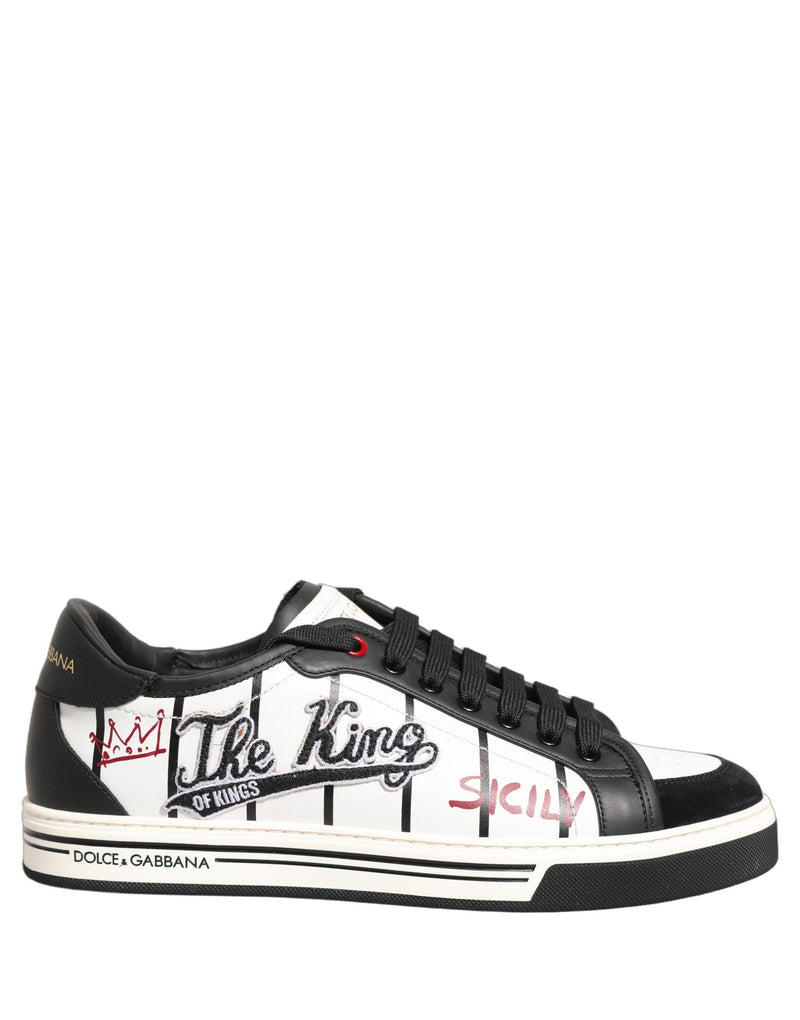 Tênis de cano baixo branco e preto com logo DG e patch King Dolce & Gabbana