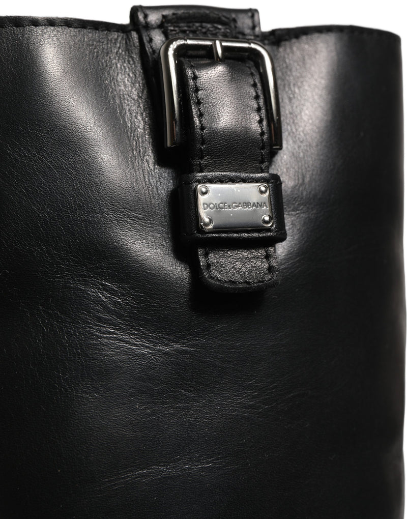 Bottes mi-mollet en cuir noir à détail boucle Dolce & Gabbana