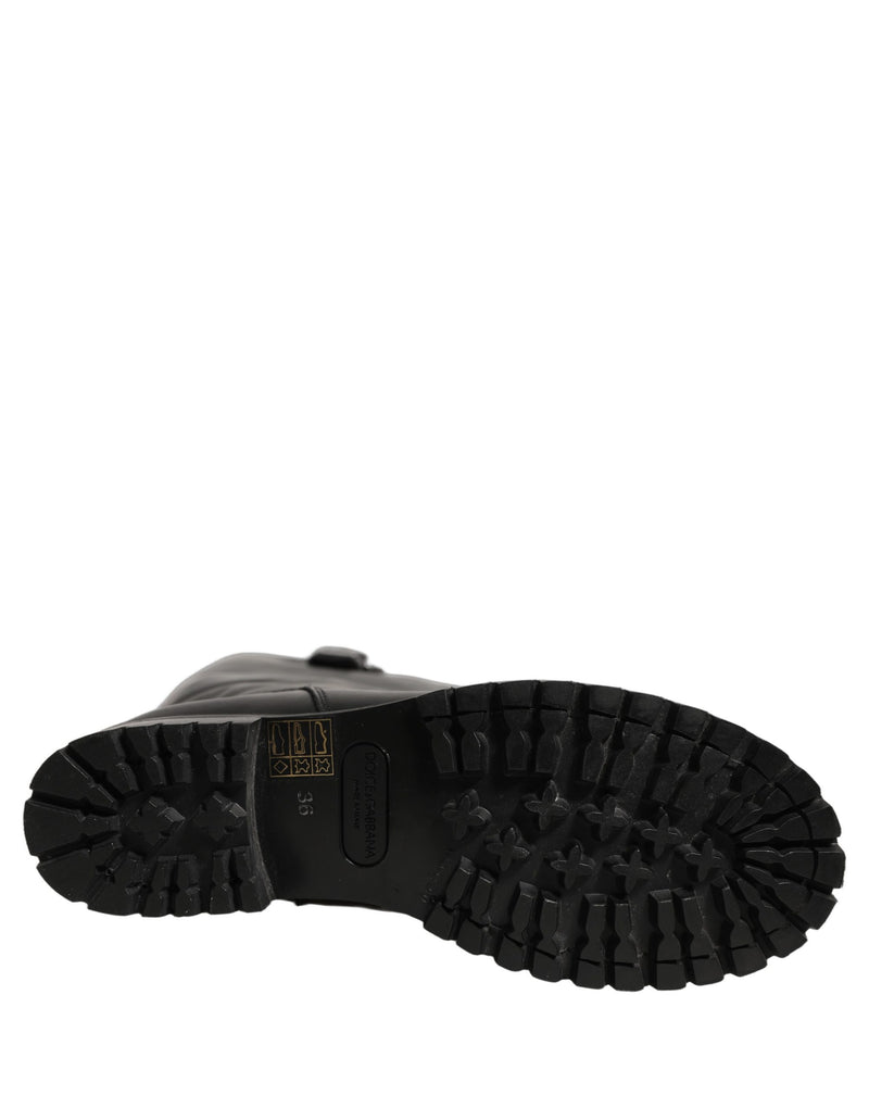 Bottes mi-mollet en cuir noir à détail boucle Dolce & Gabbana
