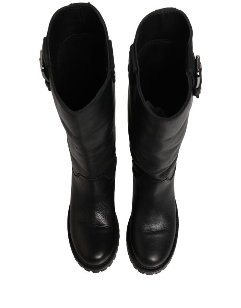Bottes mi-mollet en cuir noir à détail boucle Dolce & Gabbana