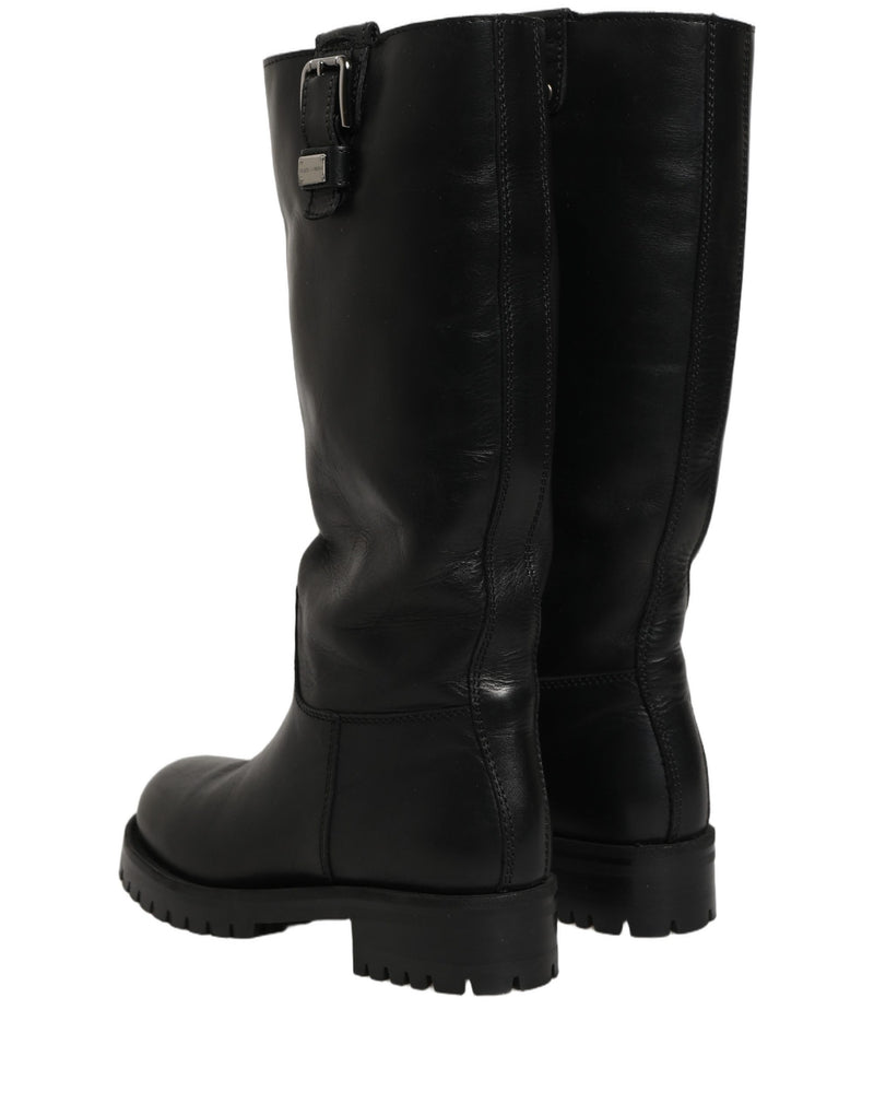 Bottes mi-mollet en cuir noir à détail boucle Dolce & Gabbana
