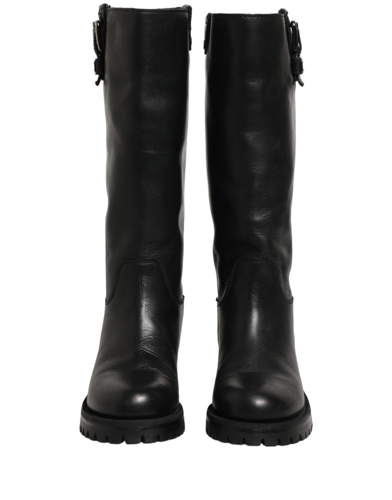 Bottes mi-mollet en cuir noir à détail boucle Dolce & Gabbana