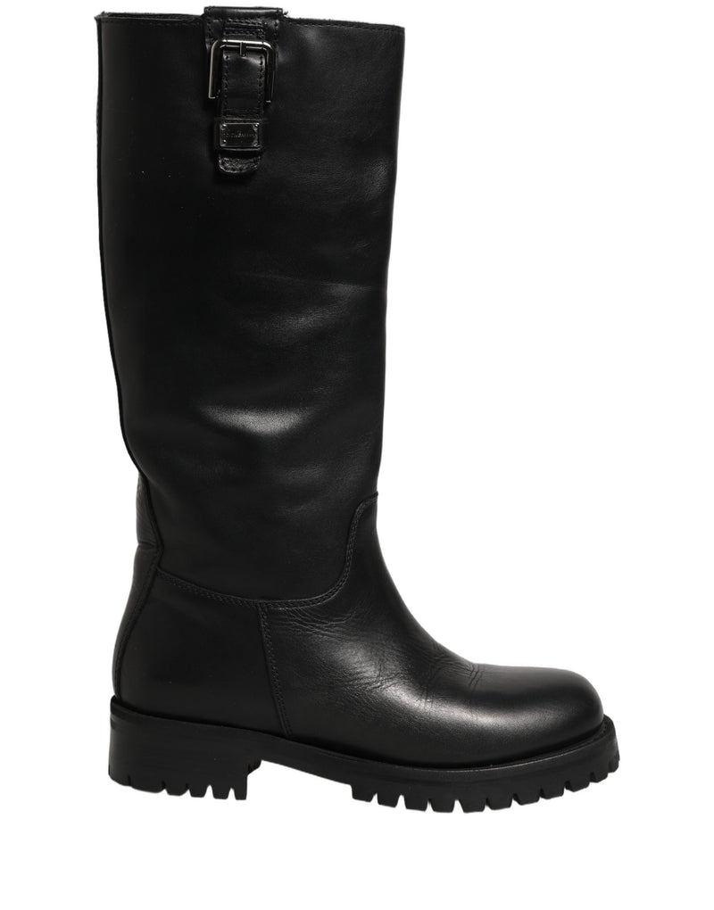 Bottes mi-mollet en cuir noir à détail boucle Dolce & Gabbana