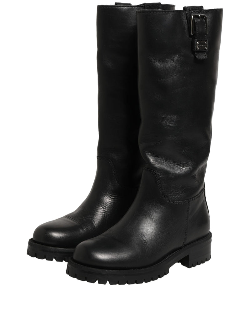 Bottes mi-mollet en cuir noir à détail boucle Dolce & Gabbana