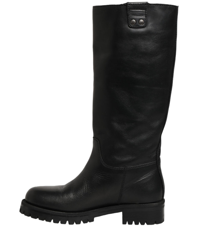 Bottes mi-mollet en cuir noir à détail boucle Dolce & Gabbana