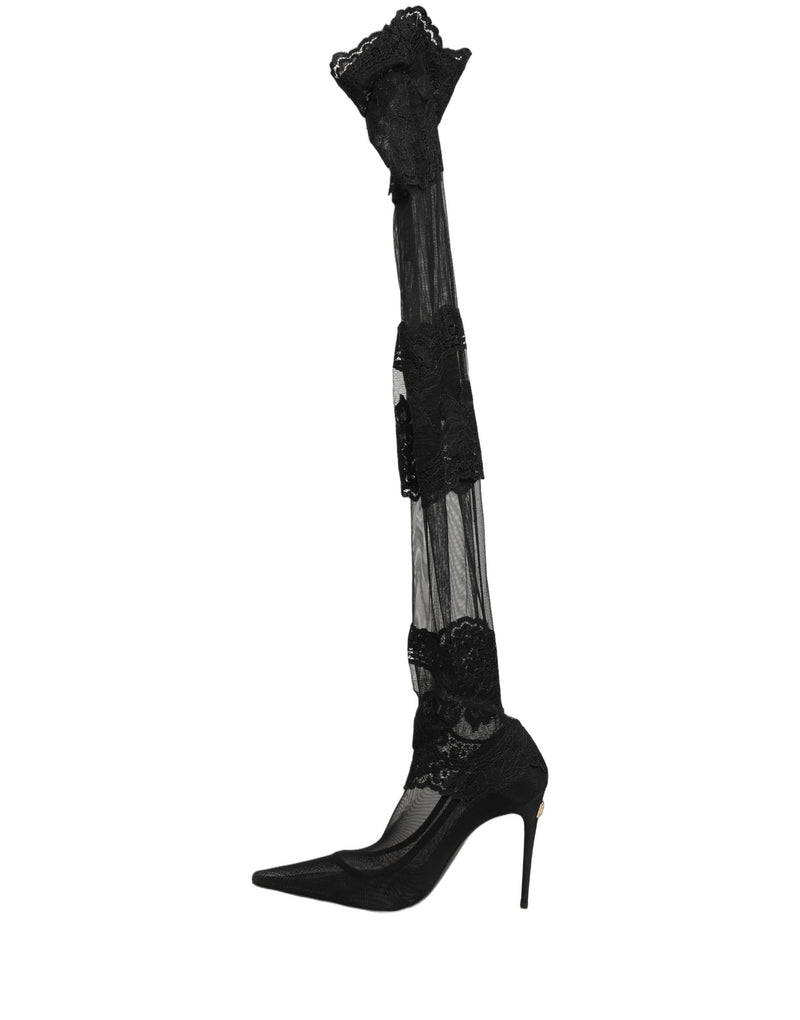 Botas negras por encima de la rodilla con tacón y diseño de calcetín de Dolce & Gabbana