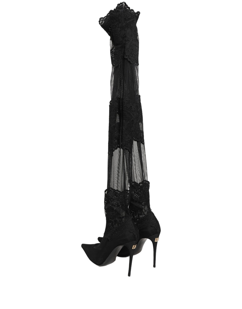 Botas negras por encima de la rodilla con tacón y diseño de calcetín de Dolce & Gabbana